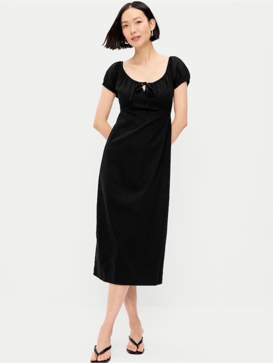Old Navy Dresses & Skirts - Old Navy Black Tie-Front Scoop Neck Midi Dress 100% cotton